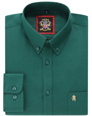 Mens Long Sleeve Oxford Shirt, Button Down Collar & Pocket, Casual Office Work Weekender English Style. The English Oxford by Janeo British Apparel. (Plain Green, 2XL)