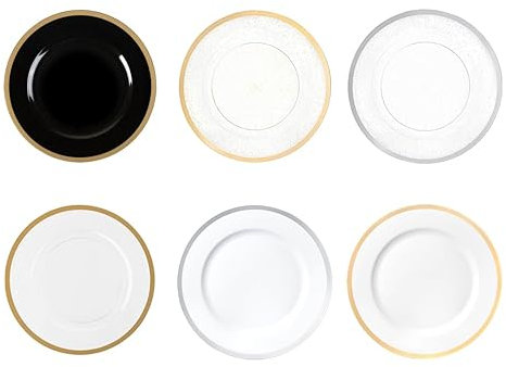 Decorline - 4 x Assiettes de Présentation Assiettes décoratives en plastique Dur Réutilisables décoration de table pour Événements et Fêtes, Marriage, Nouvel An, Noël - Transparent/Or - Ø33cm