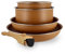 MENASTYL - Batterie de cuisine amovible revêtement antiadhésif céramique sans PFAS/PTFE - 2 poêles 22/26cm, 2 casseroles 16/18cm, 1 poignée - Tous feux dont induction – Alu recyclé Noisette - 6020586