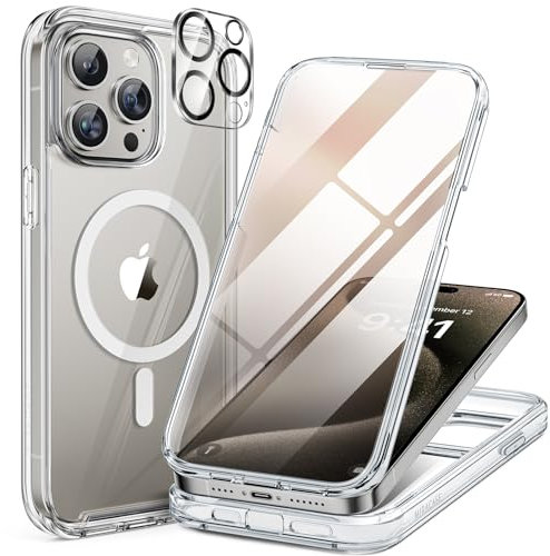 Miracase Glas Serie für iPhone 15 Pro Max Hülle mit Magsafe, [360 Militärschutz & vollständiger Kameraschutz], Starke magnetisch Case, iPhone 15 Pro Max HandyHülle, Mag Klar