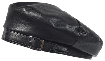 SOYNIA Barett Baskenmützen Für Herren Mode Leder Kappe Solid Beret Hut Damen Mütze Damen Mütze Damen Mütze Mütze Mädchen Hut OneSize Schwarz