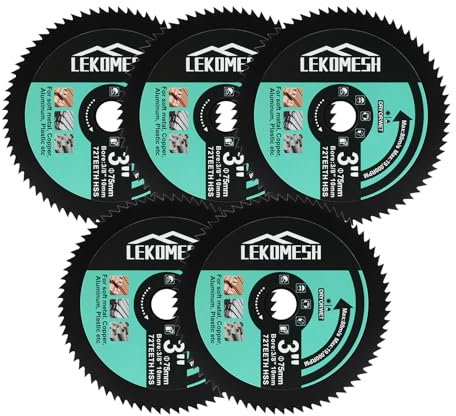 LEKOMESH HSS Circular Saw Blade - 5pcs 3In/75mm x Arbor 3/8In/10mm Cutting Discs for Wood, Copper, Aluminum, Plastic and Soft Metal