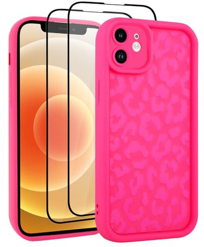 UZEUZA Compatible with iPhone 12 Case, Cheetah Print Shockproof Soft TPU Protective Case for Women Girls, Slim Anti Scratch Leopard Case for iPhone 12 6.1 Inch, Hot Pink