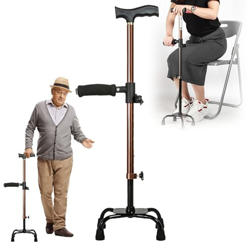 Gehstock, Krücken Gehhilfe Stock Gehhilfe für Senioren Höhenverstellbare Sitzhilfe Stand Vierfuß Spazierstock Vierfuß Spazierstock Gehstock Gehhilfe Stehhilfe 62 bis 85 cm Höhenverstellbare