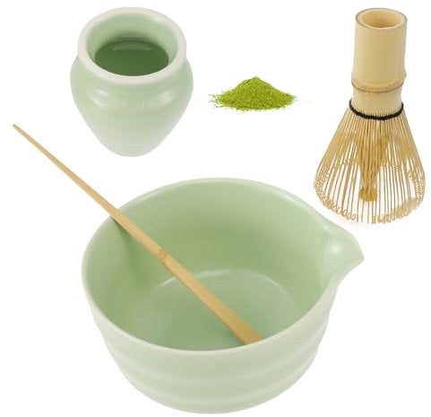 Juego de batidor de matcha japonés, cuenco de cerámica, soporte para batidores de matcha, batidor de bambú y cuchara de bambú, kit de inicio reutilizable (B)
