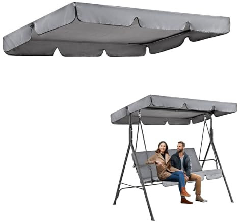 Garden Swing Canopy Replacement, Swing Chair Canopy Replacement for Swings Seat 3 Seater Swing Canopy Replacement Cover Waterproof Windproof for Outdoor Yard (Grey)