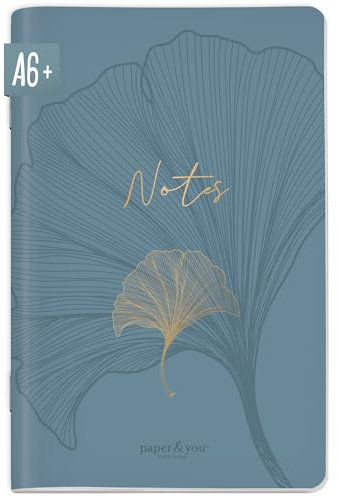 paper&you® Notizheft A6+ dotted Blue Ginkgo mit 64 Seiten, Notizbuch klein, Mini Bullet Journal - nachhaltig & klimafreundlich
