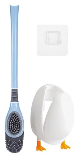 Silicone Toilet Brush Set,Diving Duck Toilet Brush, Flexible Non Stick Toilet Cleaning Brush, Loo Brush and Holder, Quick Dry Silicon Toilet Brush and Holder, Bathroom Cleaning Brush (1 Pack, Blue)