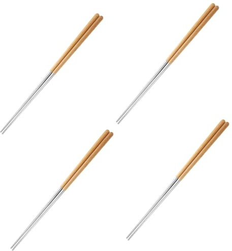 8 Pares Palillos Para Freir De Acero Inoxidable Palillos Chinos Reutilizables Reutilizables Chinos Largos Largos Para Cocinar Saibashi Madera Amosfun