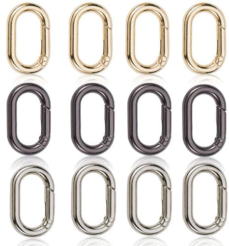 12 Stück Oval Spring Karabinerhaken Gold Schwarz Silber 31MM Ringkarabiner Metall Taschenringe Karabinerring Federringverschluss Schlüsselanhänger für Taschen Geldbörsen