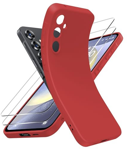 FLLAO Hülle Kompatibel mit Samsung Galaxy A55 5G Handyhülle mit 2 Stück 9H Stück Schutzfolie, Weiches Silikon stoßfest Schutzhülle - Rot