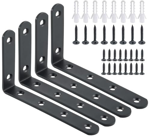 Winkel Regal, 4 Stück Regalwinkel Schwerlast, Metall Regalhalterung mit Schraube für Wandhalterung Regal, Eckregal, Hölzern Möbel (Schwarz 125x75mm)