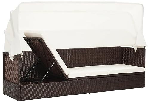 ZJHESXV Gartensofa mit Liegefunktion Liegesofa Rattan Sonnenliege Gartenliege mit Dach Sofa Liege Balkon Lounge Sofa Outdoor mit Schlaffunktion Rattansofa Balkon Bank Verstellbar Balkonmöbel