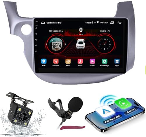 Android 14 Radio per auto Navi per H-onda Fit Jazz LHD/ RHD (2008-2013) Radio a schermo da 9con supporto wireless Carplay/ Android Car GPS Navigazione Bluetooth 5.0 HIFI FM 5G-WiFi SWC MIC,M700s