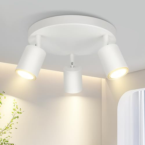 Homefire LED Deckenlampe 3 Flammig Deckenstrahler - 350° Schwenkbar Strahler GU10 Deckenleuchte Weiß flurlampe Spots Innen Deckenspot für Wohnzimmer Küche Schlafzimmer Ohne Leuchtmittel