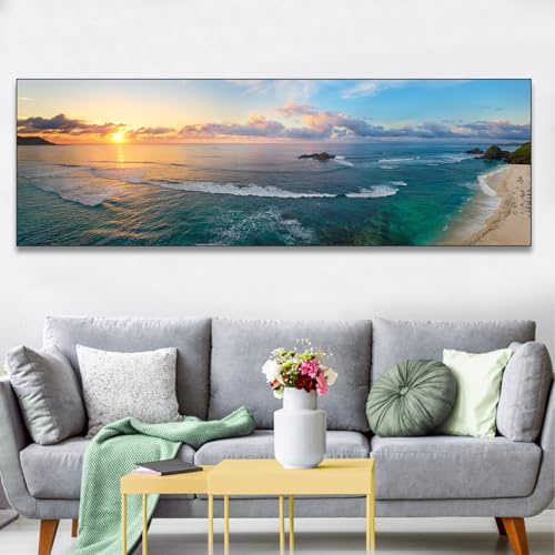 Leinwandbilder Berge Landschaft Natur,Moderne Panorama Bilder Groß XXL Schlafzimmer Wohnzimmer Wanddekoration Wandbild-Sonnenuntergang Meer Strand,Rahmenlos (B, 30x90cm, Ungerahmt)