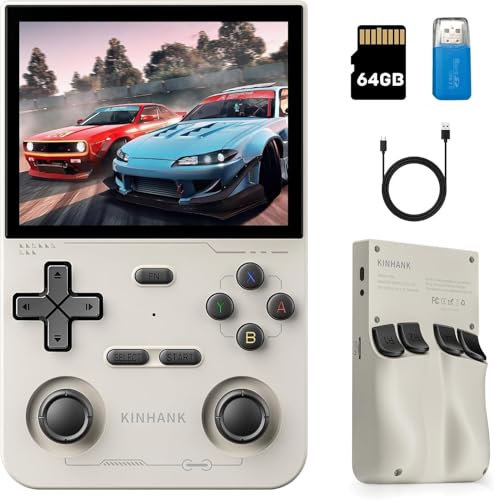 Kinhank - K36 Consola Retro portátil 64 GB con +9.000 Juegos +30 Emuladores PS1, PSP, N64, NDS, SuperN, GameB, GBA - Linux IPS 3.5 Consola de Videojuegos portátil (Blanco)