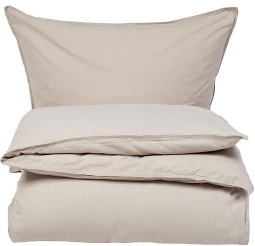 Knutzen Wohnen Bettwäsche 155x220 Baumwolle leinenfarbig - Stonewashed Leinen Optik - Baumwoll Bettwäsche mit Reißverschluss - Bettwäsche-Sets mit 1x Bettbezug 155x220 und 1x Kissenhülle 80x80