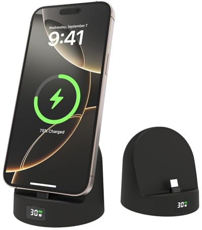 Phone Charging Stand for Samsung/iPhone15/16/17/Android,Charging Dock with USB-C,Charging Station with LED Power Display,Charging Holder for Nightstand Black Silicone