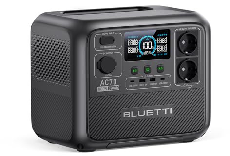 BLUETTI Station Électrique Portable AC70, Batterie LiFePO4 768Wh avec 2 Prises CA 1000W (2000W Pic), Port USB Type-C de 100W, Le Produit n'a Pas été Utilisé (Reconditionné)