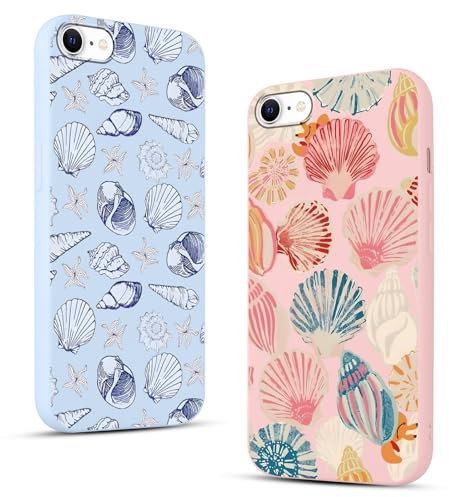 Phoona 2 Packs Seashell Pattern Phone Case for iPhone 7/8 / SE 2020 / SE 2022 4,7, Cute Aesthetic Design Print Funda with TPU Slim Silicone Shockproof Protection Phone Cover for Women Girls