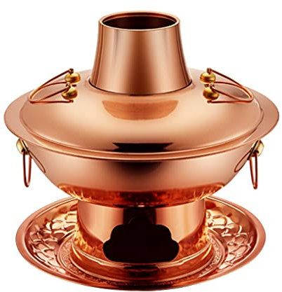Chinesischer Hot Pot,Kupfer Hot Pot, Fondue-Töpfe, Kupfer-Hot-Pot, Dicker Holzkohle-Kupfer-Topf, Hot-Pot, altmodischer Haushalts-Lamm-Shabu-Topf aus reinem Kupfer, kommerzielle Geschenke(36cm)