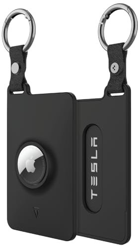 TUDIA Card Holder Case Designed for Tesla Key Card with Airtag Slot - [2 Pack] KeyCard cover for Model 3 Y S X Cybertruck with Carabiner & Scratch-Resistant Protective Card Film (Black)