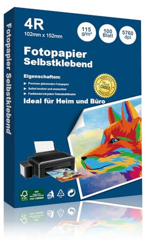 Hepta Print 10 x 15 CM Inkjet Fotopapier Glänzend Selbstklebend 100 Blatt 4R Sticker Papier für Fotos,Etiketten, Aufkleber Wasserfest für Tintenstrahldrucker InkJet Fotoqualität Druck