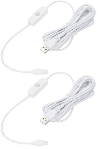 QUARKZMAN USB-Kabel mit 501 Ein/Aus-Schalter, USB-Stecker auf Micro-USB-Stecker Stromkabel 3,0 m für digitale Geräte LED-Schreibtischlampe LED-Streifen Weiß, Packung mit 2