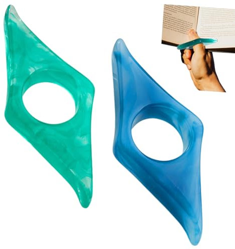 AFCJLTO 2 Stück Daumenring Seitenhalter, Buchseitenhalter Buchhalter Daumen Lesezeichen Transparent Buchöffner Lesezubehör Buch Seitenhalter aus Harz für Lehrer Buchliebhaber(Blau, Grün)