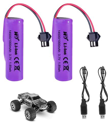 3.7V 1000mah Li-Ion Battery, 2Pcs Rechargeable Lithium Batteries with 2 USB Charger, Universal Li-ion Battery for 1337 1338 1516 1517 Remote Control Cars, Robots, DIY Electronics Products, Toys
