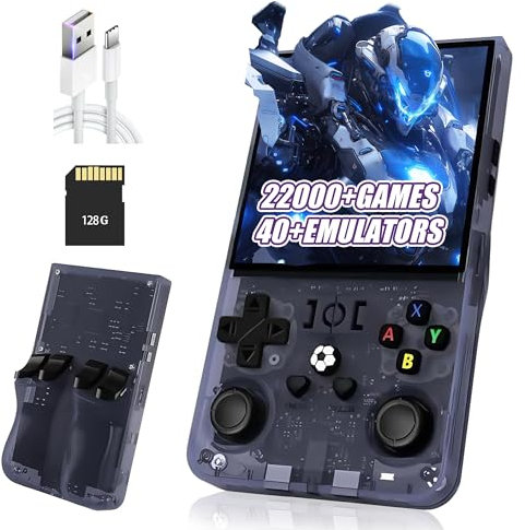 R36MAX Console di gioco portatile Retrò Game Console,22000+/18000+ Giochi,40+ Emulatore,8 Ore 4000mAh Batteria,4 IPS Schermo Console per videogiochi,Open Source Linux System (Grigio-128G)