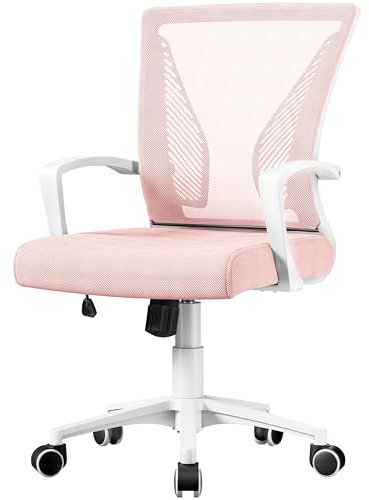 Yaheetech Chaise Bureau Ergonomique avec Siège Dossier en Maille Respirante Hauteur Réglable Fauteuil d'Ordinateur Inclinable à roulettes Pivotantes Charge 136kg Rose