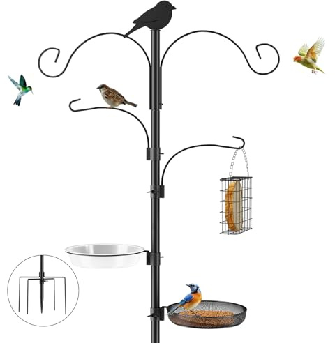 Gzenlos Vogelfutterstation, 231,1 cm, 4 Haken, Vogelfutterstation mit verstellbaren Schäferhaken, Vogelfutterstation für den Außenbereich, mit Stange mit 5 Zinken, Basis für Wildvögel (ATR Deco