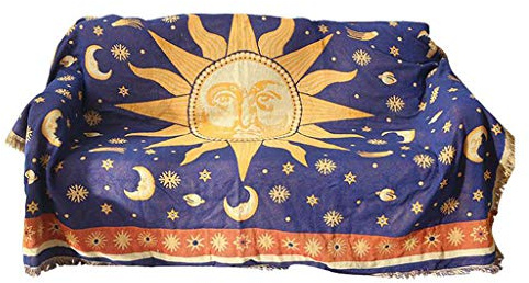 Zkydhbd Coperte Divano Country Retro Coperte Tessute Per Sole Luna Dio Divano Tira Cuscino Antipolvere Tappeto Cuscino Texti Nero Pile Coperta