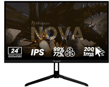 Arozzi Nova 24 Zoll Gaming Monitor 200Hz Full HD Schwarz | Full HD 1080p, Adaptive Sync, HDR10, flimmerfrei, 99 % sRGB, PC & Konsole