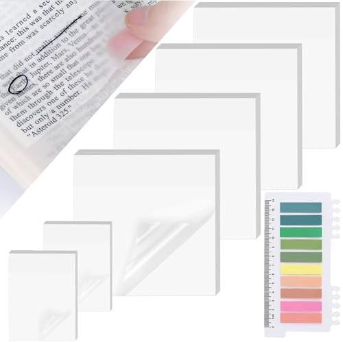 600 Transparente Sticky Notes Set, Haftnotizen Transparent aus PET, Wiederverwendbare Durchsichtige Notizzettel Wasserdicht & Beschreibbar, Sticky Tabs & Page Marker in Pastellfarben für Schule, Büro