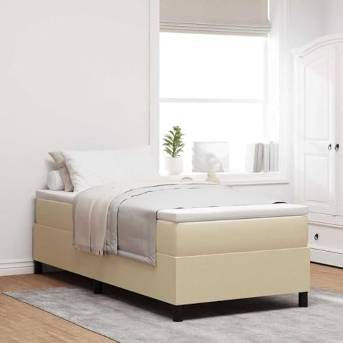 QZZCED Box Springbett mit Matratze, Hellgrau und Weiß, 203 x 100 x 60 cm, modernes Bettgestell mit Cord-Textur und Massivholzrahmen, ergonomische Unterstützung und funktionales Design