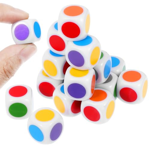 Cobee 20 Stück bunte Acrylwürfel, 16mm Würfel mit Farbpunkten | vielseitige Spielwürfel für Brettspiele, DIY-Basteln, Dekoration, Zählspiele im Büro oder Zuhause