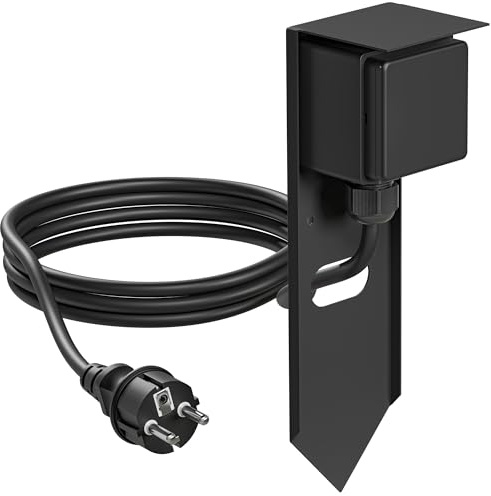 ledscom.de Garten Steckdosen-Säule PIWI mit Erdspieß und 2m Kabel für außen, IP44, 1-Fach, schwarz