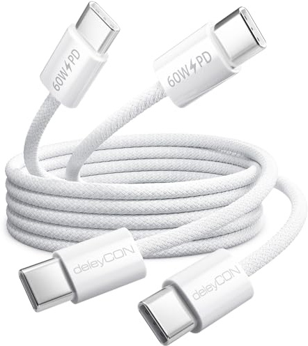 deleyCON 2x 0,5m Cavo USB C PD (60W Ricarica Rapida) Corto 50cm USB-C a C Ricarica Dati per iPhone 17 16 15 Pro Max Air Galaxy S26 S25 S24 S23 iPad Pro MacBook Air Tablet Switch PS5