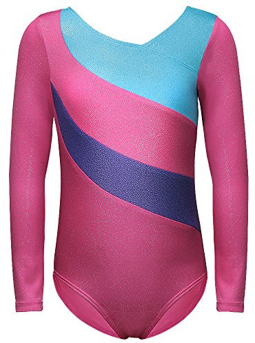 DAXIANG Gymnastikanzug Kinder Mädchen Langarm Ballett Ballettröckchen Kleid Trikotanzug Tanz Kleid Ballett Ballettröckchen Gymnastik Trikotanzug Akrobatik (110(3-4Y), Pink)