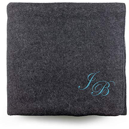 BgEUROPE - Coperta in Pile Matrimoniale Copriletto con Monogramma, Personalizzabile con Ricamo, Colore: Grigio