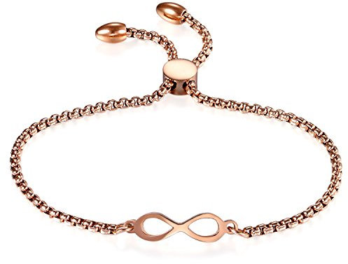 JewelryWe Infinity Unendlichkeitszeichen Armband Damen: Rosegold Edelstahl Lieben Unendlichkeit Zeichen Verstellbar Dünne Charm Armkette Armreif Schmuck Geschenk für Frau Mädchen