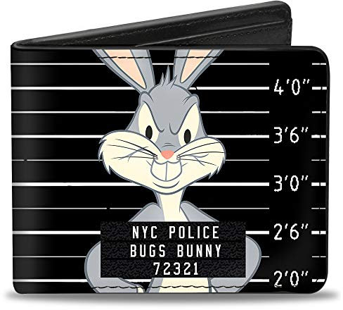 Buckle-Down Herren Bifold Bugs Bunny Geldbörse Reisezubehör-Bi-Fold-Brieftasche, Schwarz und Weiß, 4.0 x 3.5