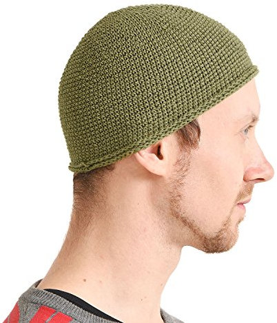 CHARM Herren Mütze Short Beanie - Strick Kopfbedeckung Skull Cap Kufi Muslim Takke Islam Namaz in 2 Größen Khaki