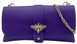 RAVENSUITCASE Mini sac à bandoulière en cuir véritable Dollar avec fermeture aimantée, chaîne en métal amovible Made in Italy Vera Pelle, violet