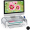 Relaxdays Monitorständer, Schublade, 2 Seitenfächer, Bildschirmständer bis 29 Zoll, HxBxT: 15 x 51 x 29,5 cm, silber