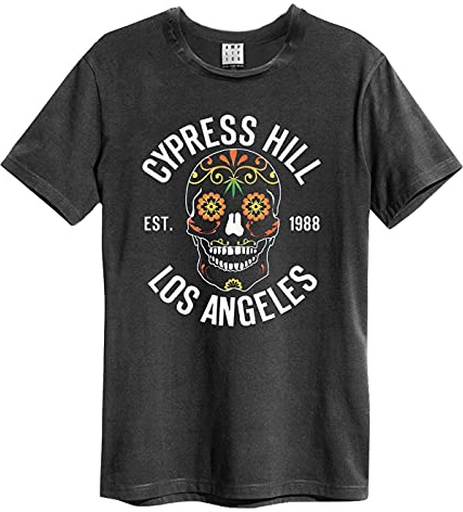 Amplified Cypress Hill blommig skalle unisex t-shirt, träkol, L