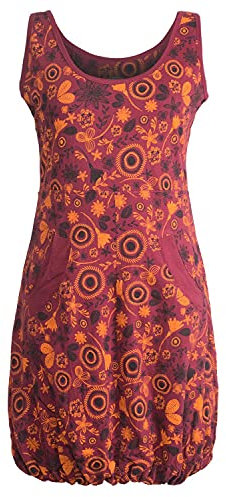 Vishes - Alternative Bekleidung - Ärmelloses mit Blumen Bedrucktes Ballonkleid mit Taschen dunkelrot 40